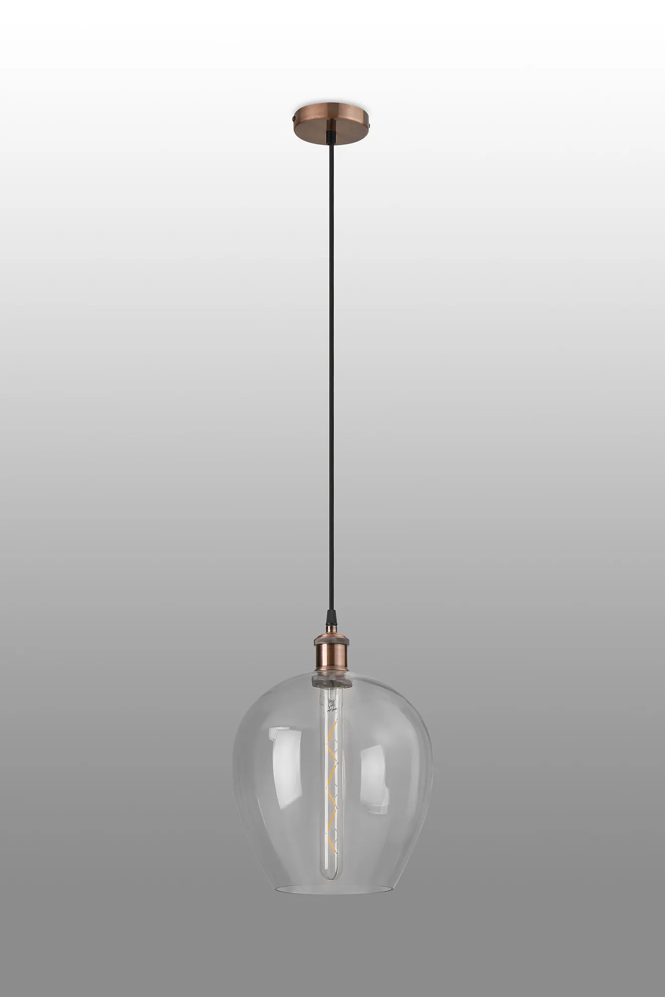 Cawdor Single Pendant, 1 Light E27, Antique Copper/Black/Clear Wine Glass DK1102  Deco Cawdor
